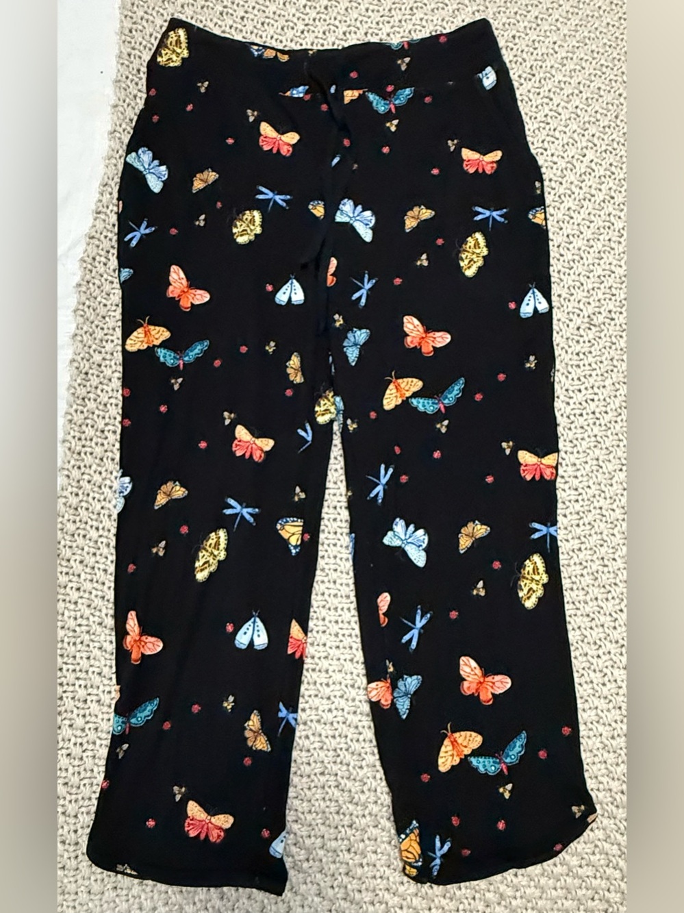 Soma Black Lounge Capri Pants with Multi-Color Butterfly Print- Size Small XS